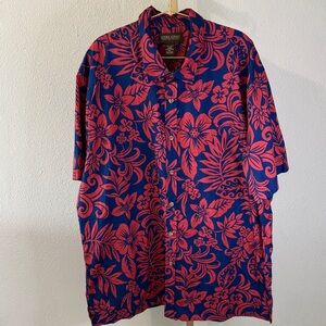 Tropical Floral Button-Up Shirt - Pink and Blue